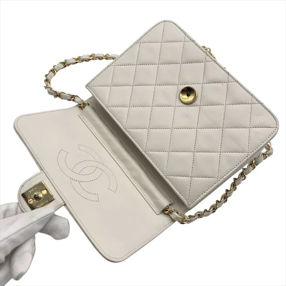 Authentic CHANEL mini classic flap 24k gold white lambskin shoulder bag - Picture 5 of 11